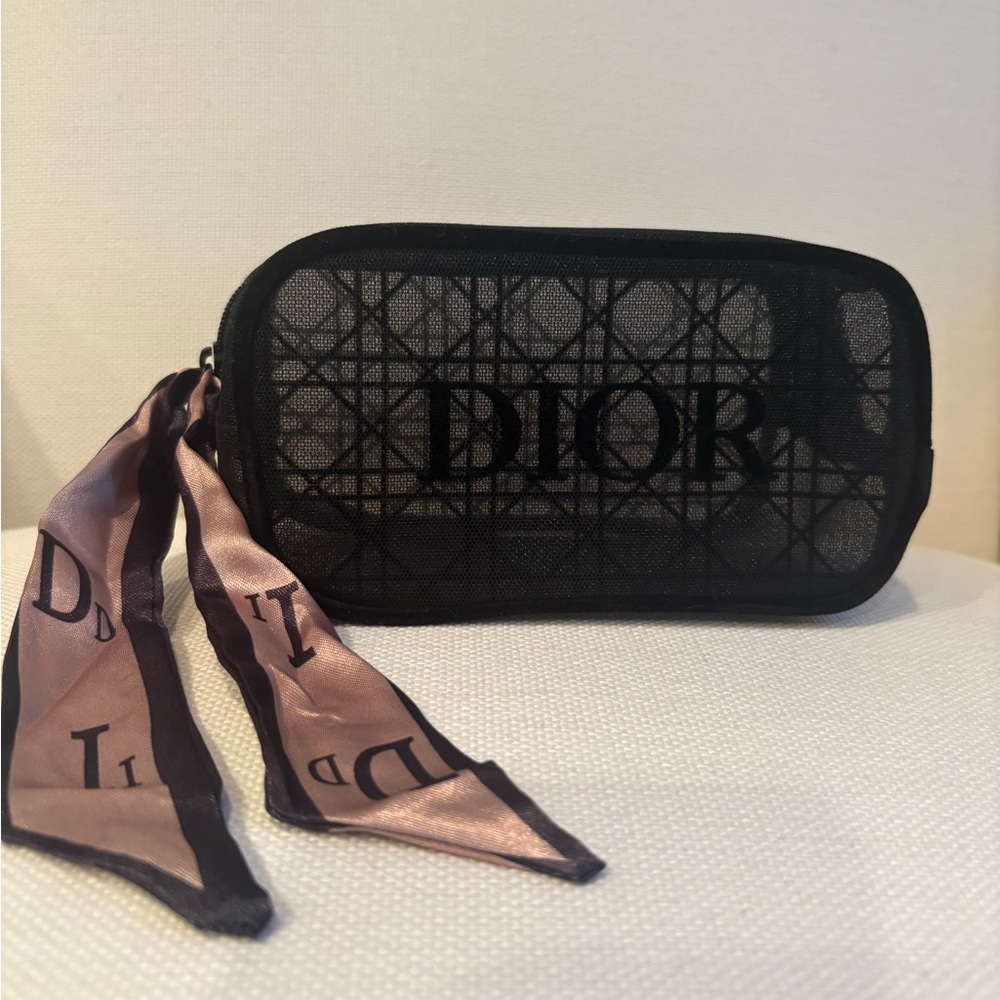 Dior Celebration Black Mesh Trouse Pouch with designer logo removeable scarf New
